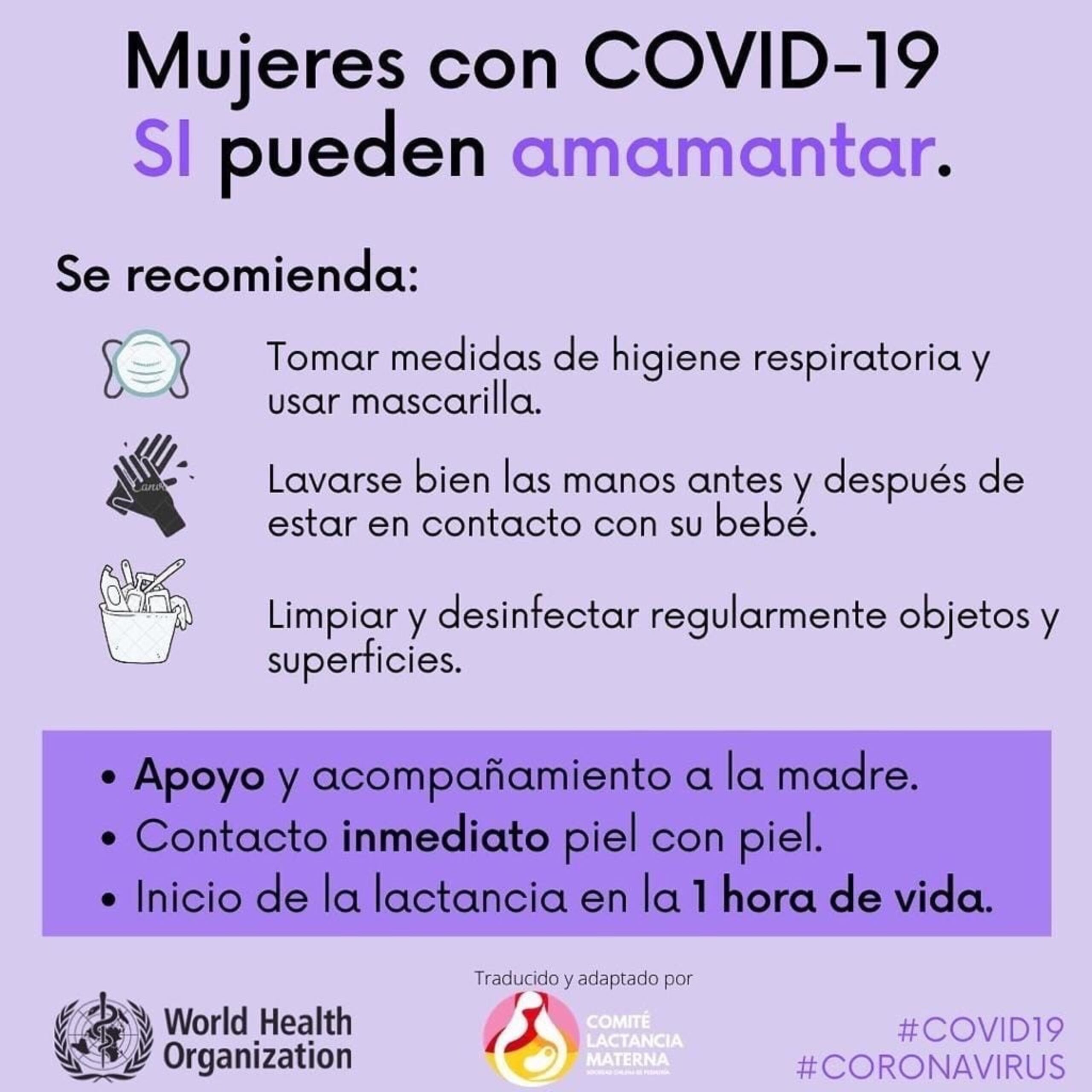 Guía a seguir por madres lactantes infectada con coronavirus.