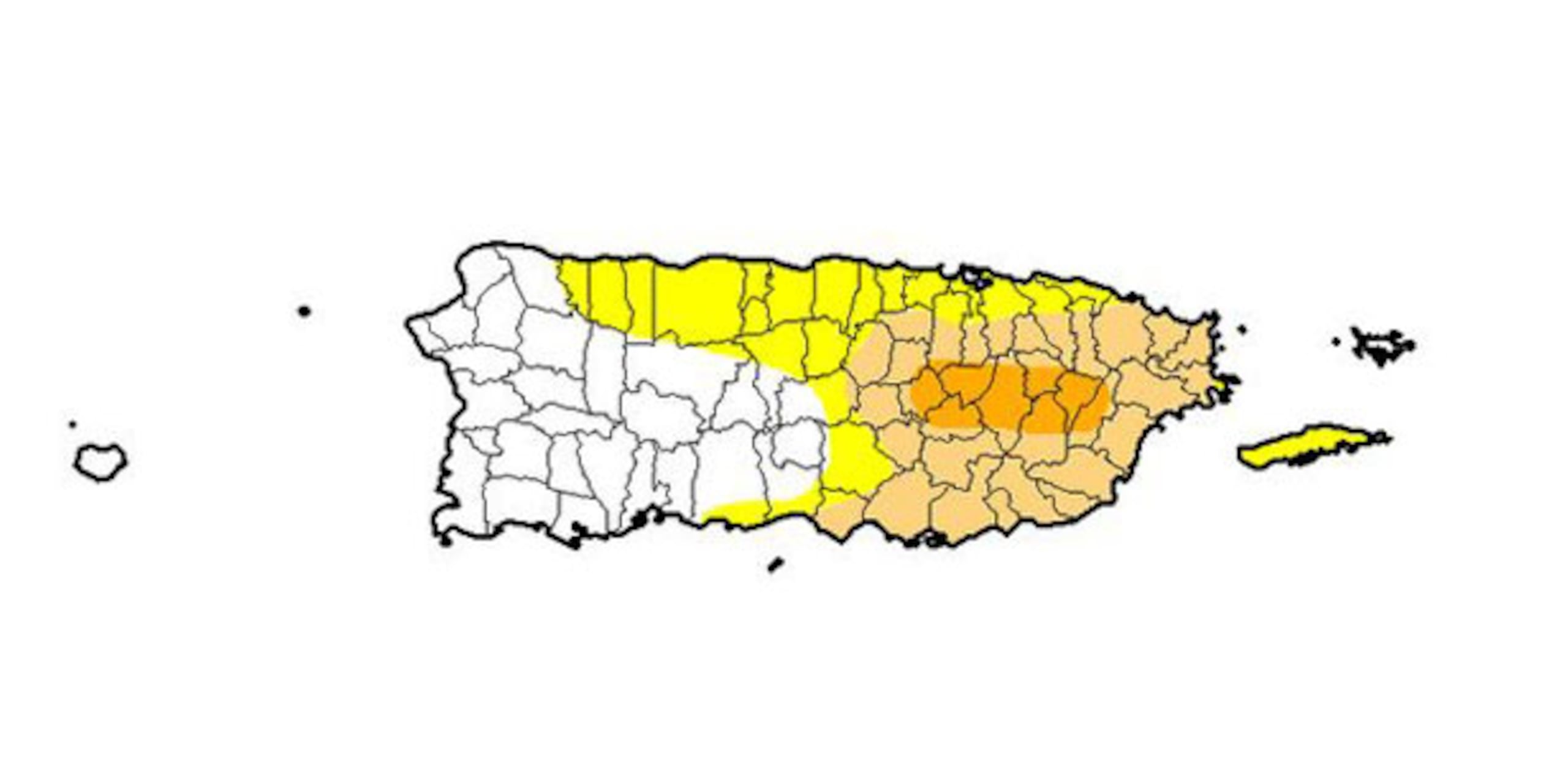Con la nueva designación, ahora son 13 pueblos de la zona central este de la Isla los que están bajo sequía severa. (U.S. Drought Monitor)