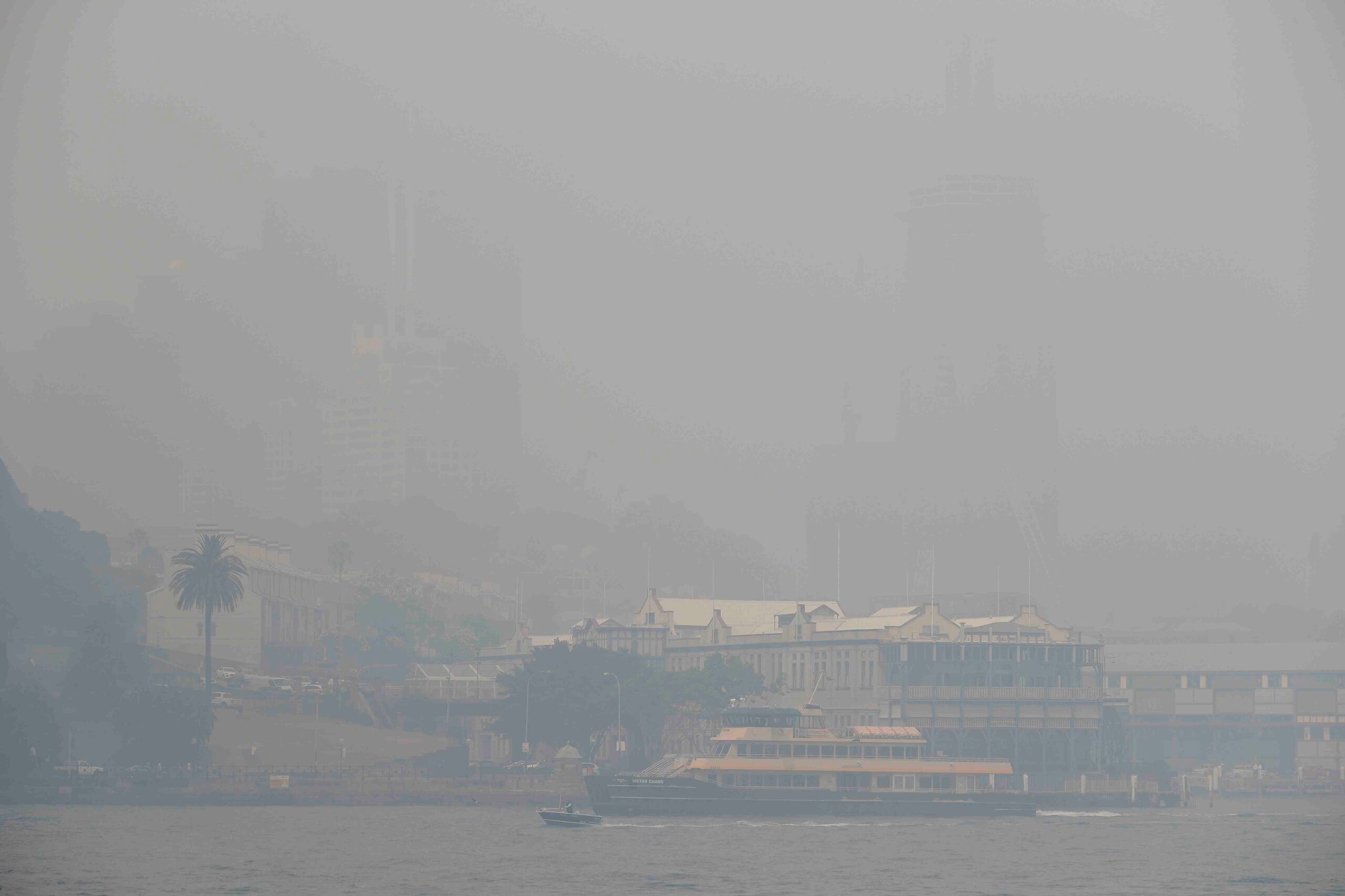 Un ferry navega en el puerto mientras el espeso humo se instala en Sydney. (AP / Rick Rycroft)