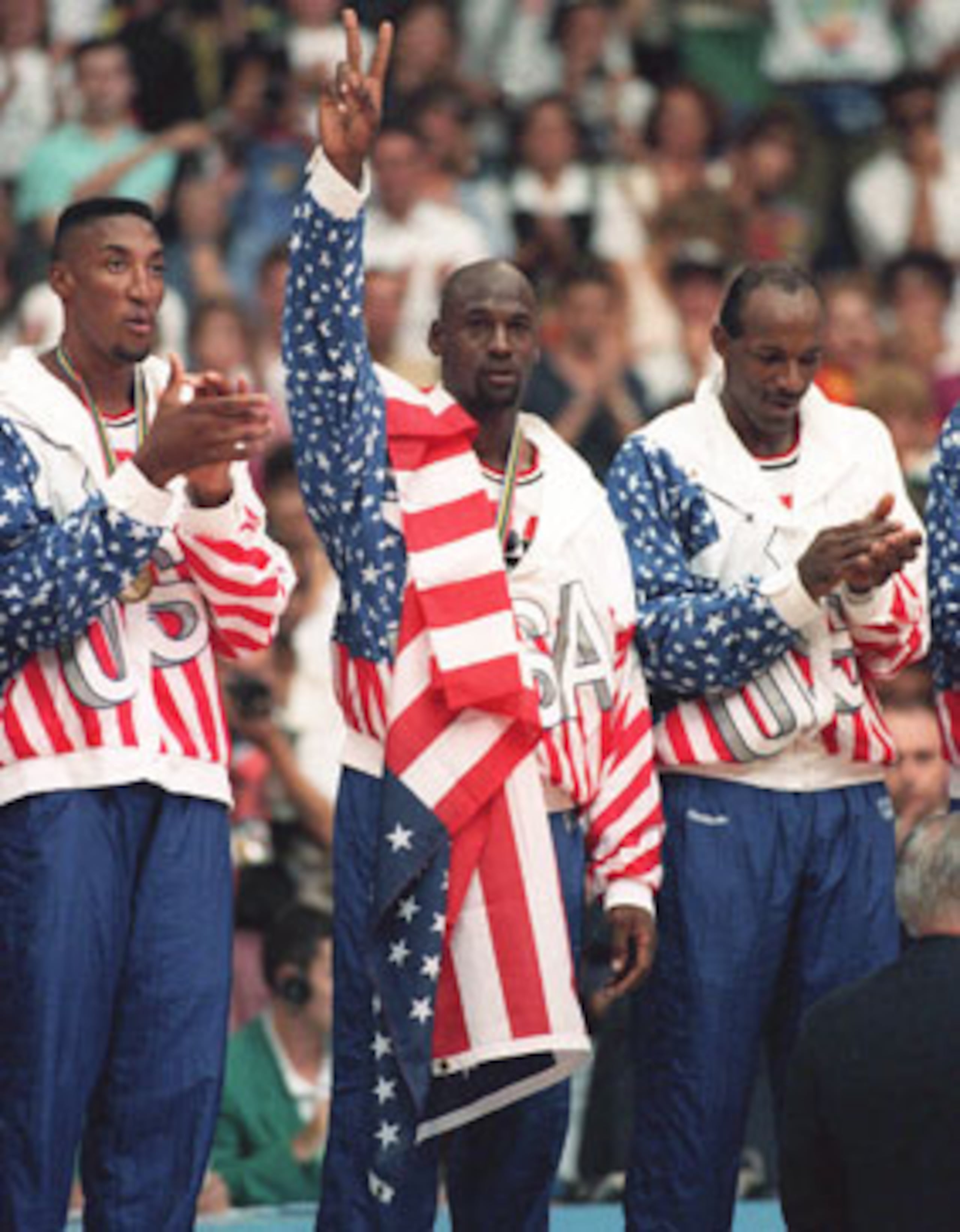 Scottie Pippen, Michael Jorden y Clyde Drexler, p[arte del equipo que conquistó el oro en los Juegos Olímpicos de Barcelona.