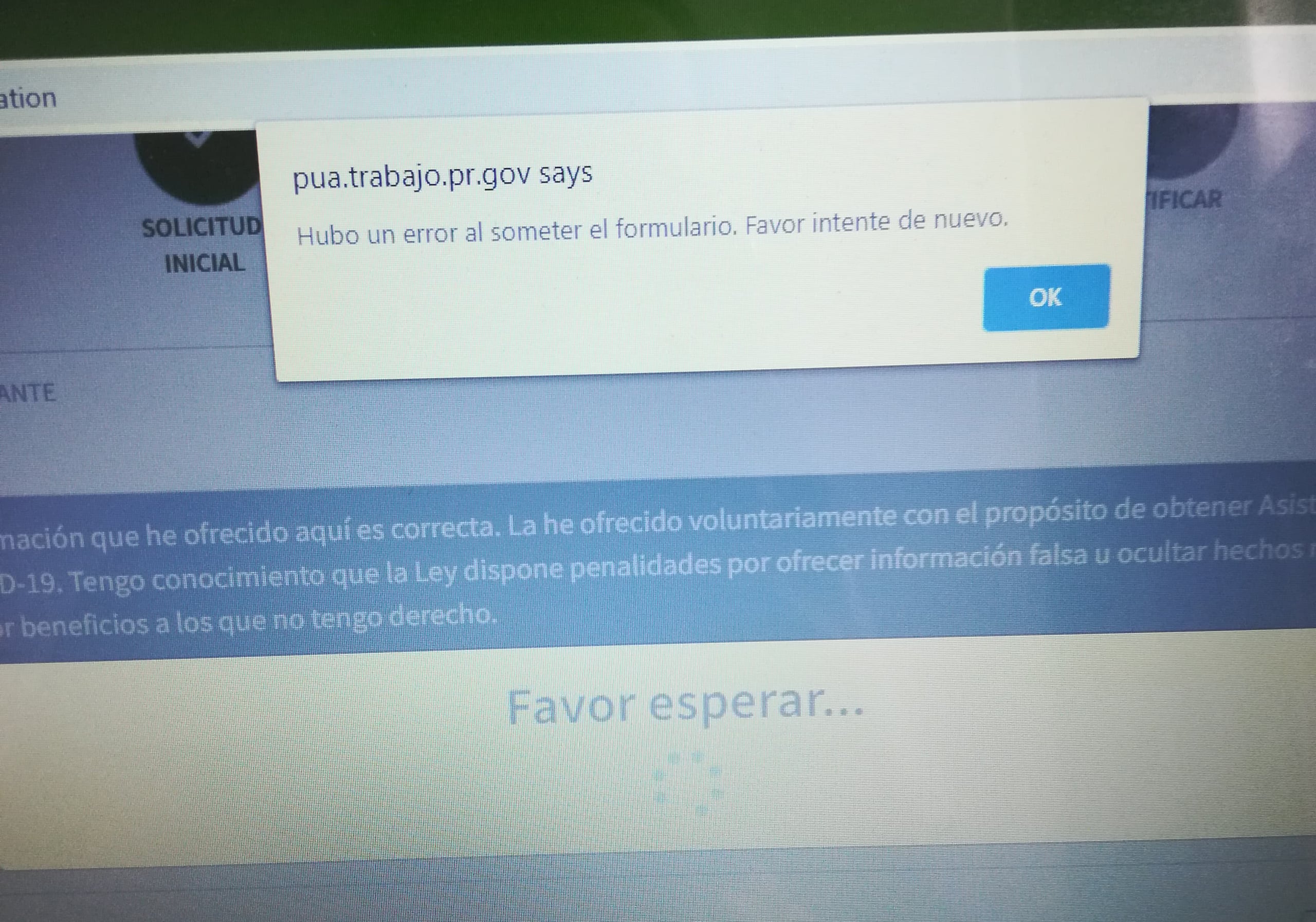 Error que aparece hoy, miércoles, al llenar la solicitud por desempleo para trabajadores por cuenta propia.