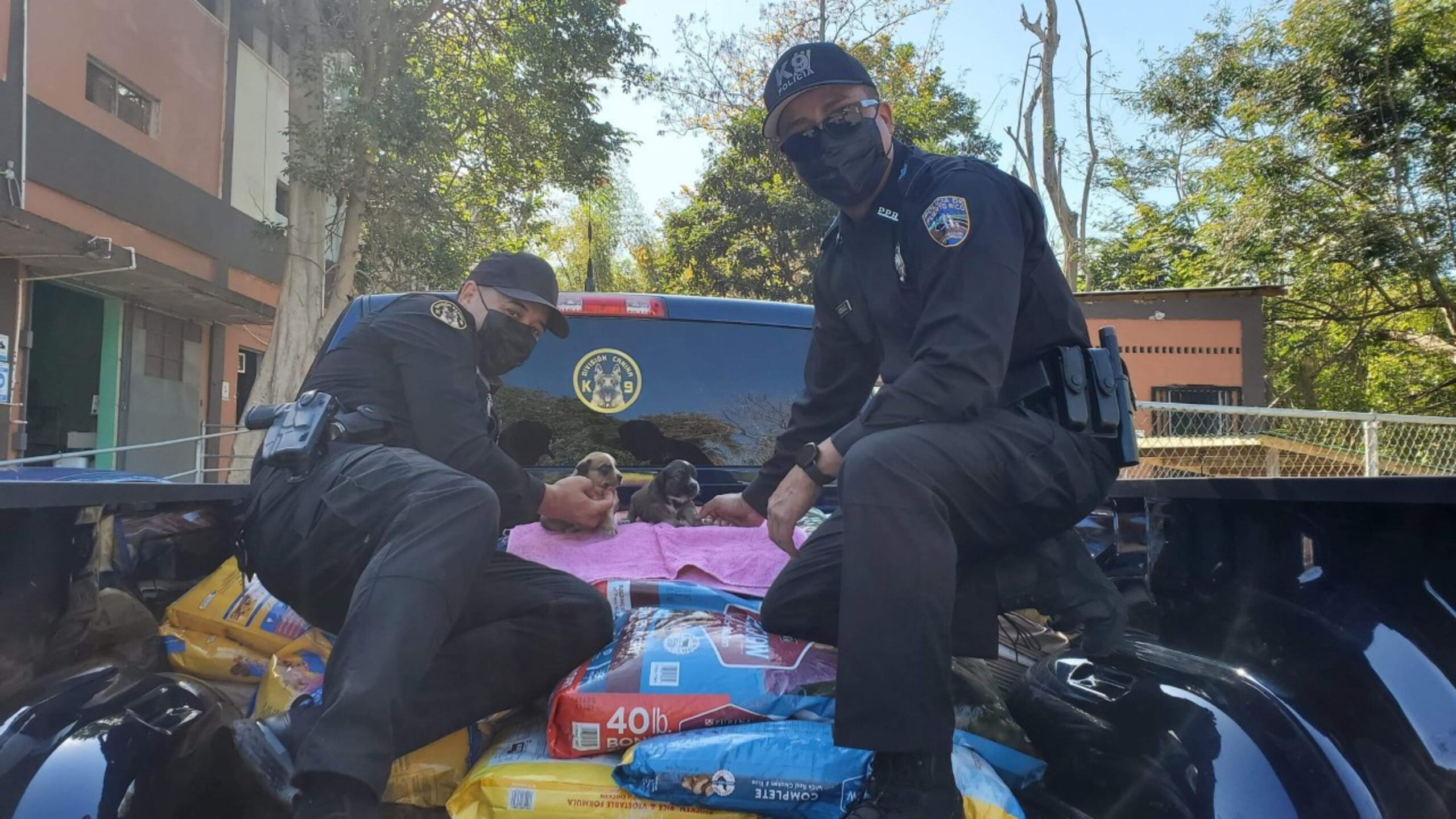 Agentes adscritos a la Unidad Canina del área de Bayamón donaron hoy, viernes, alimentos y artículos para el aseso al Santuario de Animales San Francisco de Asís en Cabo Rojo.