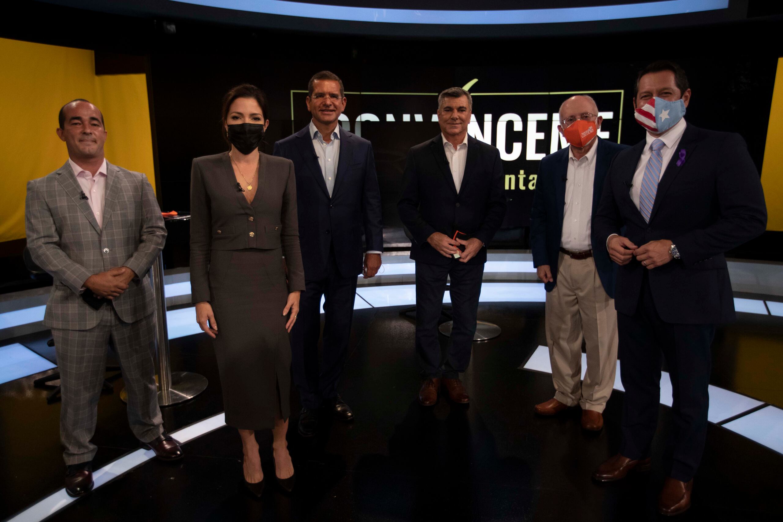 Los seis candidatos a la gobernación de Puerto Rico: Eliezer Molina, Alexabdra Lúgaro, Pedro Pierluisi, Carlos Delgado Altieri, César Vázquez y Juan Dalmau.