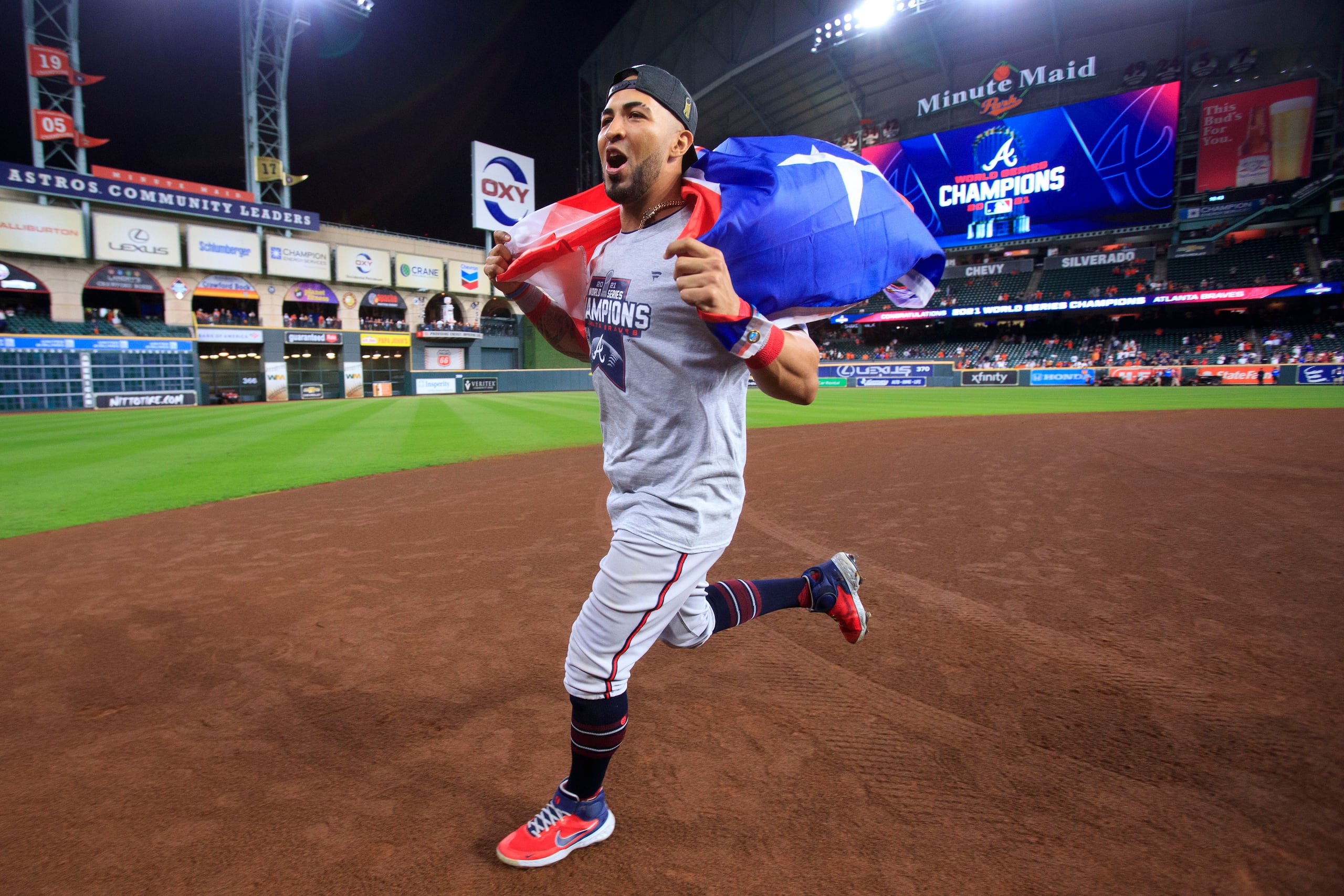 Eddie Rosario celebra la conquista de la Serie Mundial.