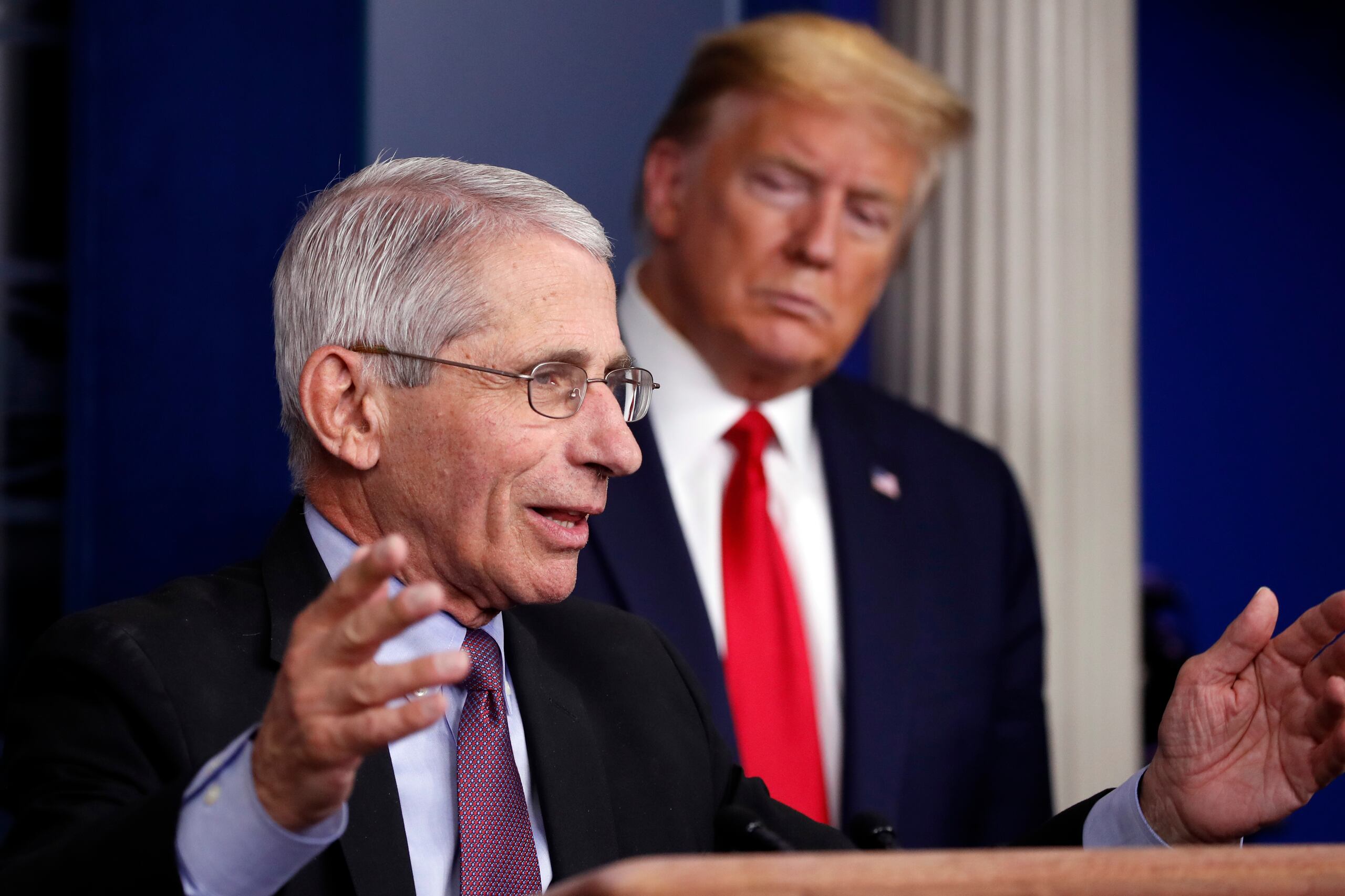 El president Donald Trump observa al doctor Anthony Fauci en una conferencia de prensa reciente.