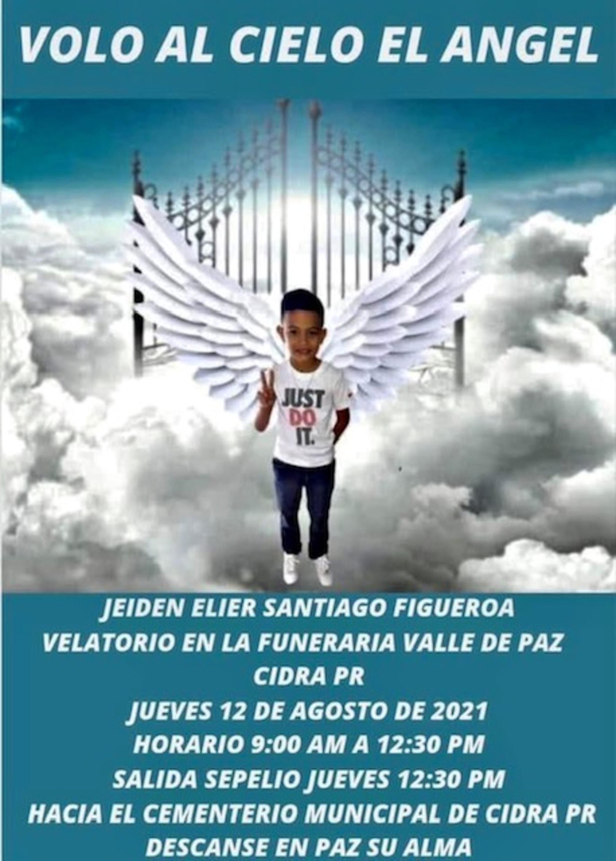 El niño de 8 años cuya muerte fue certificada como un homicidio por el Instituto de Ciencias Forenses, por el cual fue acusado su padre, será sepultado hoy en el cementerio municipal de Cidra.