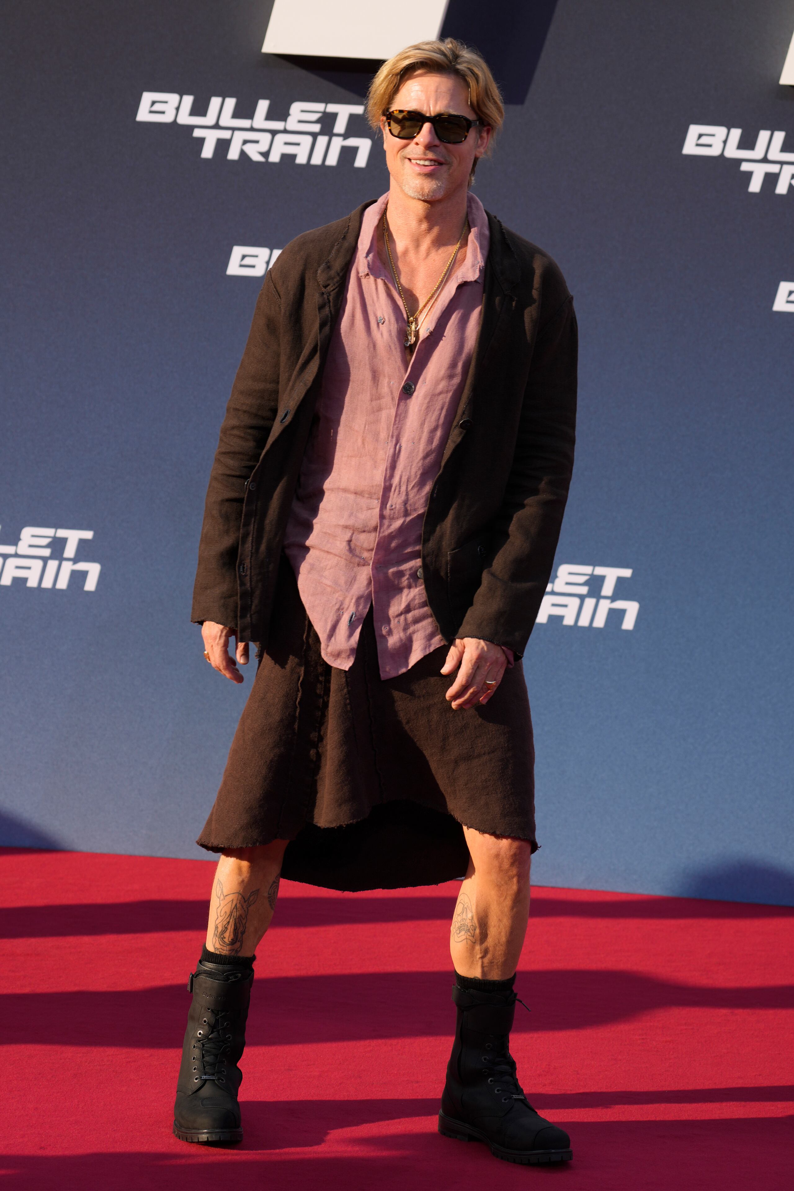 Brad Pitt arrives for the premiere of the film 'Bullet Train' in Berlin, Germany, Tuesday, July 19, 2022. (AP Photo/Markus Schreiber)