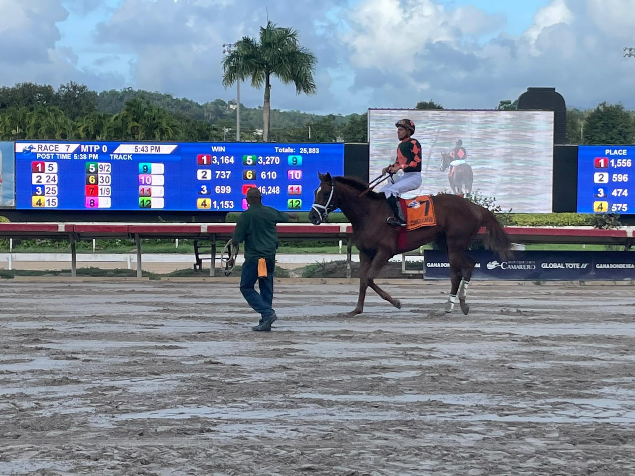 Conclusive y Juan Carlos Díaz regresan ganadores luego de cruzar la meta en primer lugar del Clásico 4 de Julio este lunes en el hipódromo Camarero.