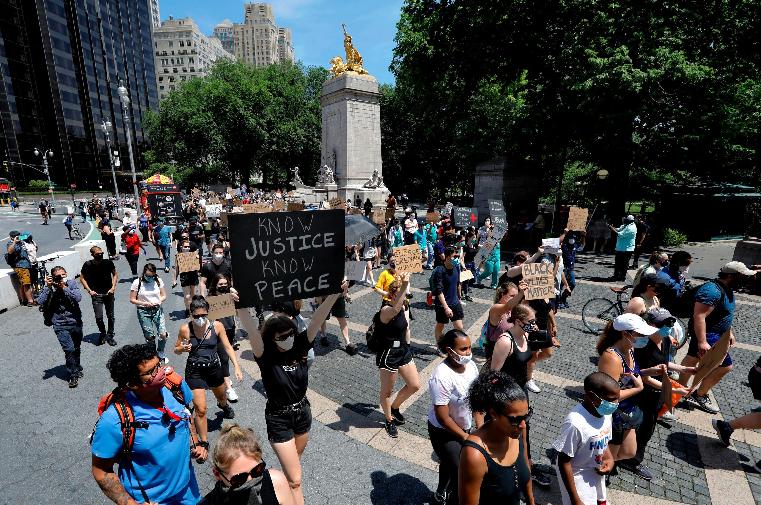 People march in protest at Columbus Circle, 12 days on after George Floyd's death in police custody, in New York, USA, 06 June 2020. EFE/EPA/Peter Foley
