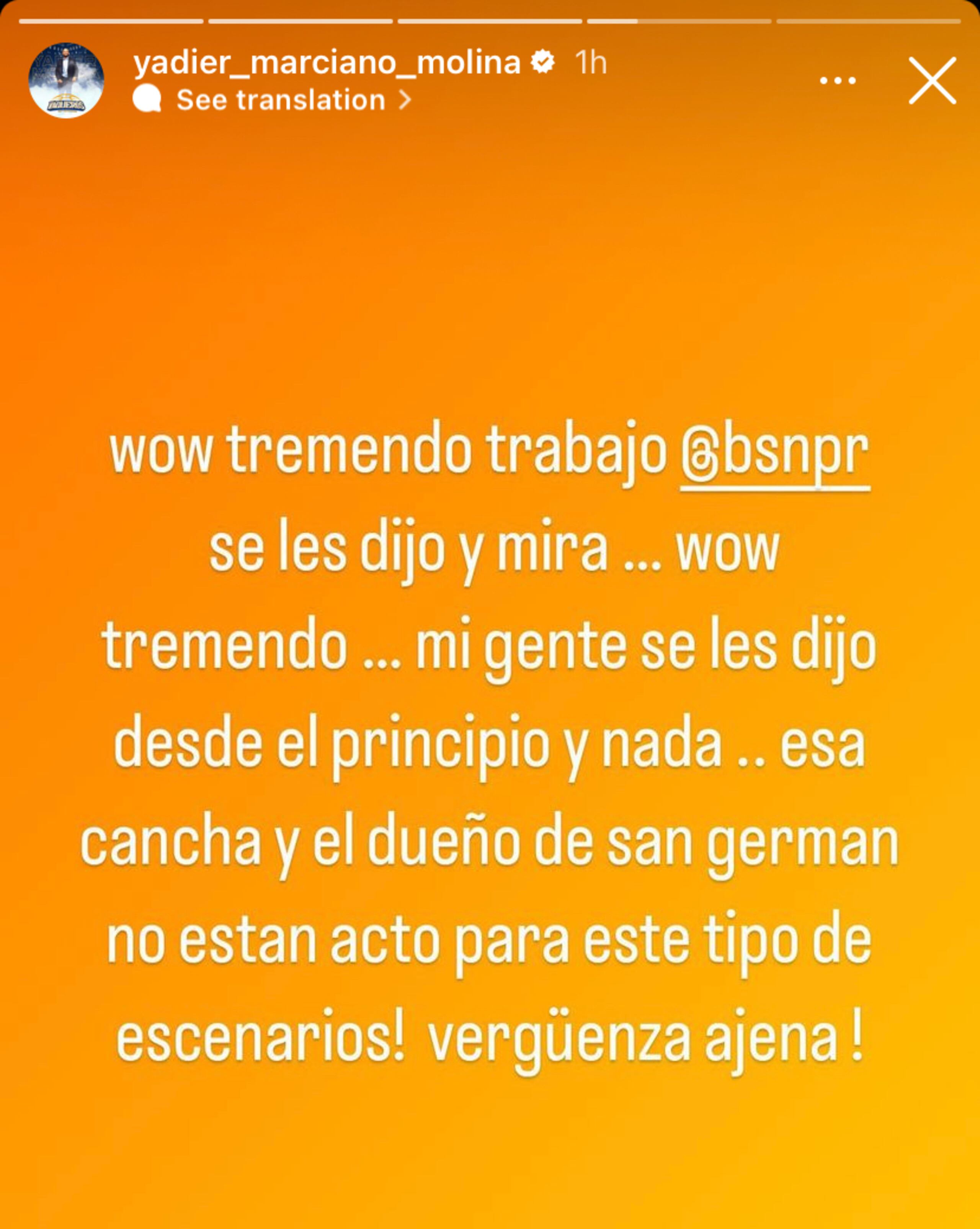 Publicación de Yadier Molina en Instagram