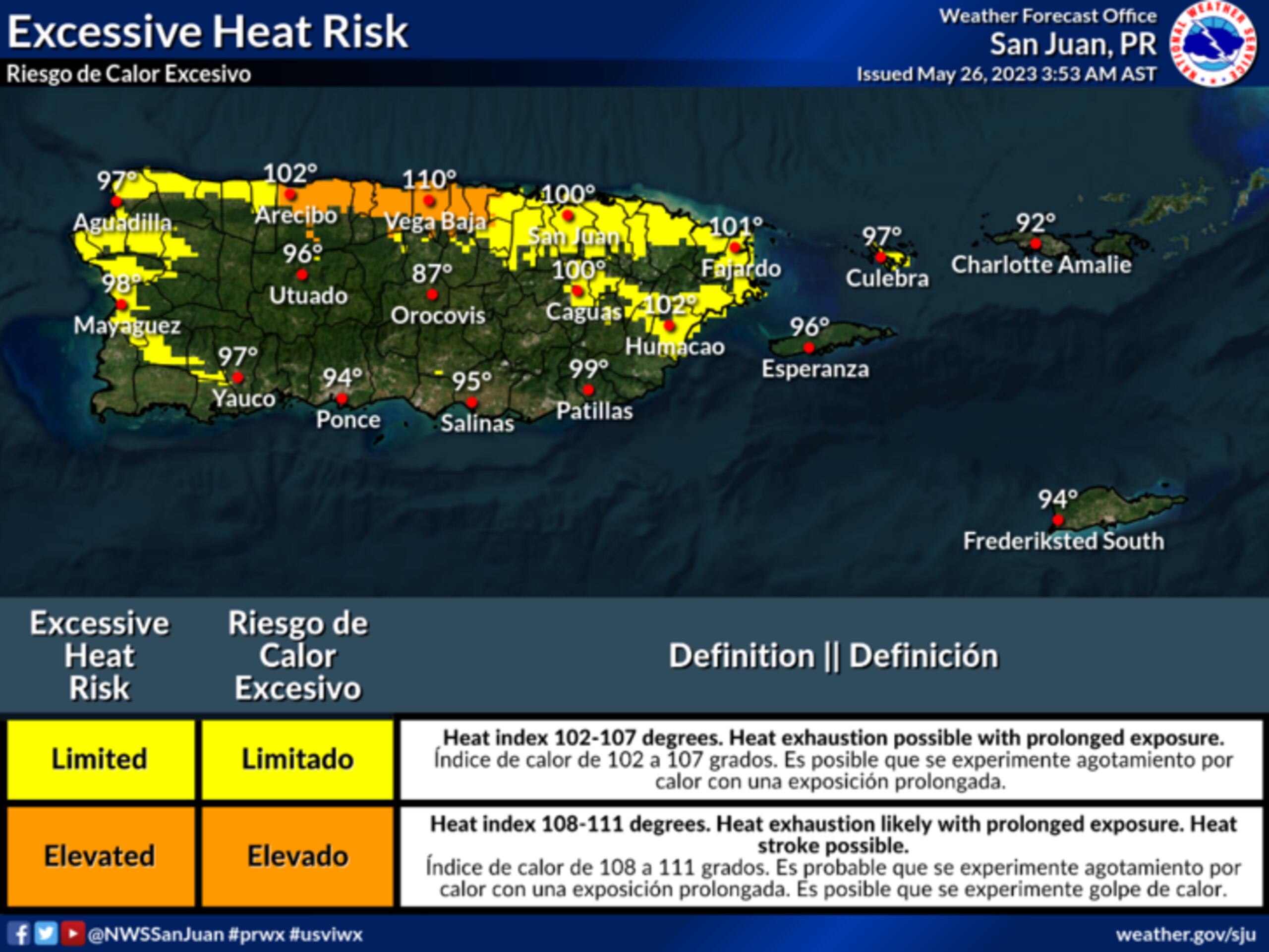 Riesgo de calor excesivo el 26 de mayo de 2023.