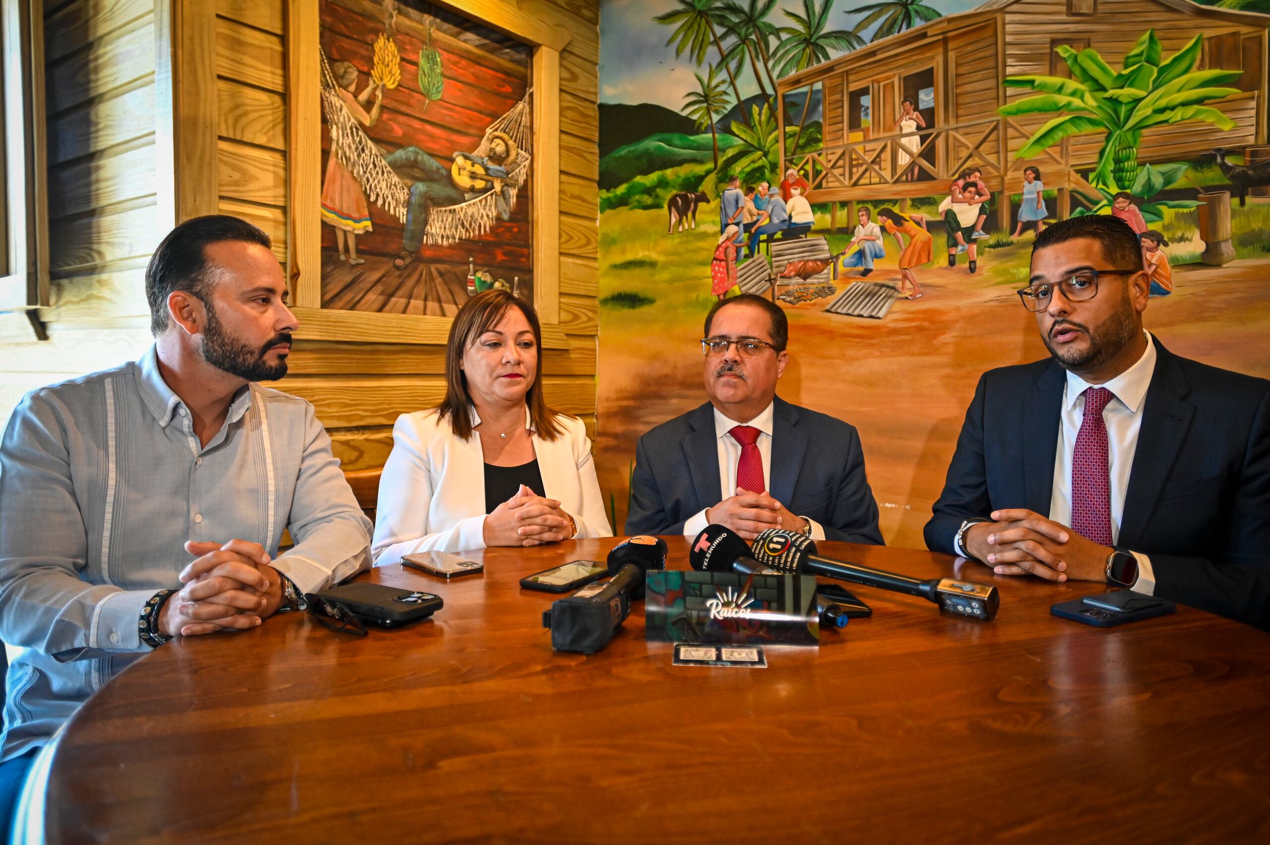 Desde la izquierda, el alcalde de Villalba, Luis Javier Hernández; su homóloga de Morovis, Carmen Maldonado; el presidente del PPD, José Luis Dalmau; y el el representante Jesús Manuel Ortiz.