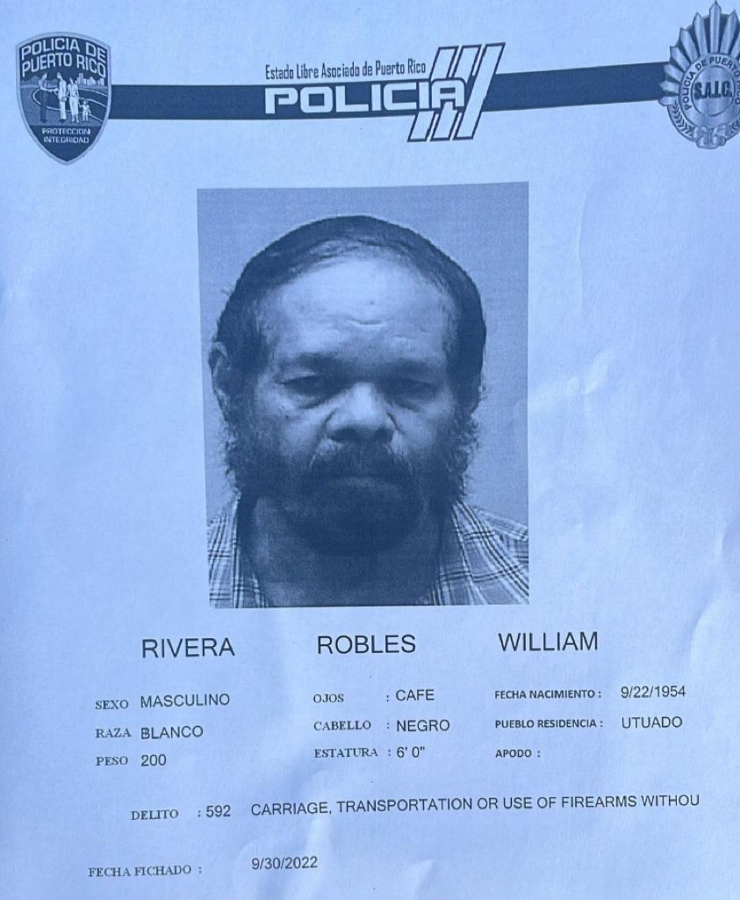 Ficha de William Rivera Robles, de 68 años.