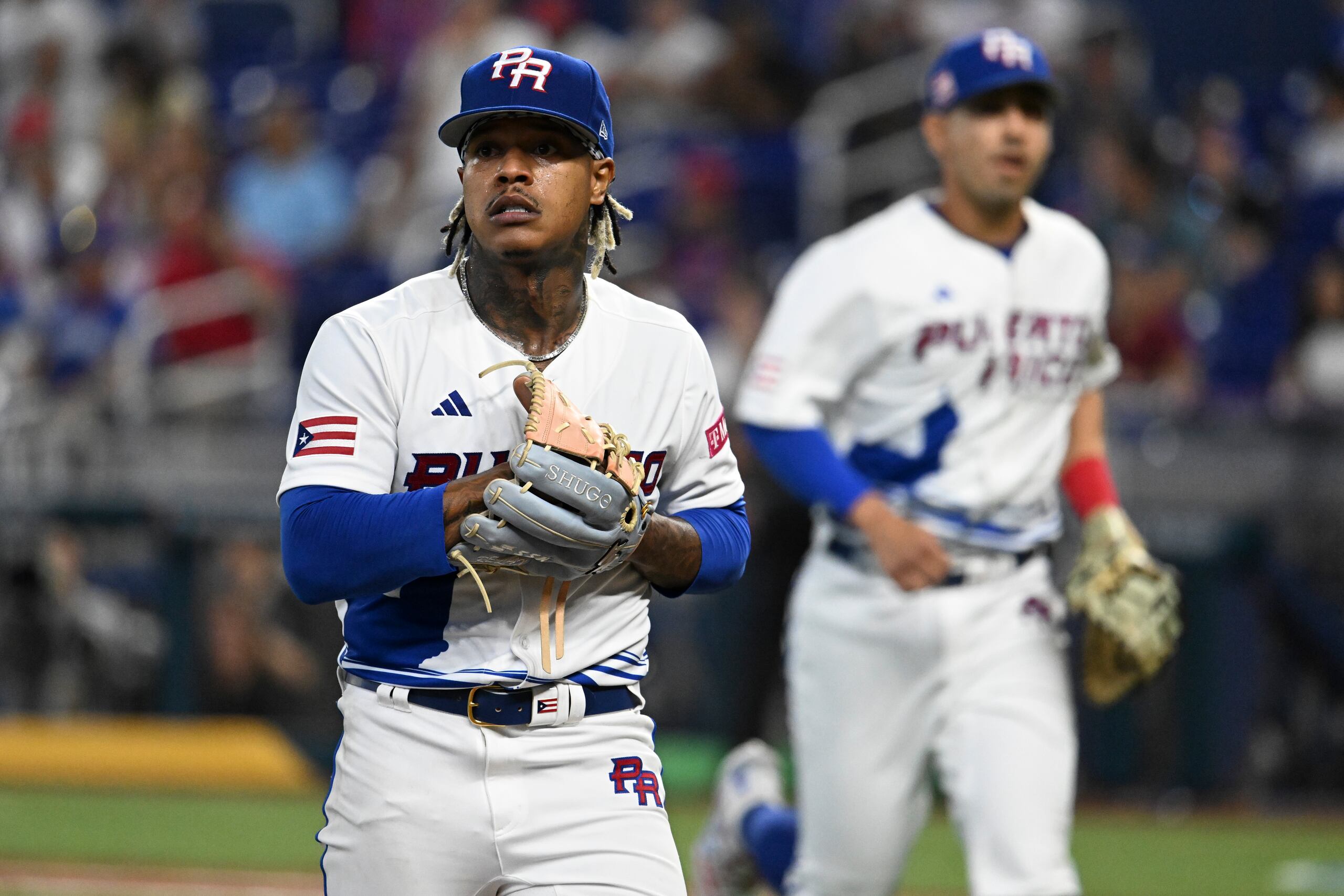 Marcus Stroman sale complacido de una entrada durante el juego ante Nicaragua el sábado.