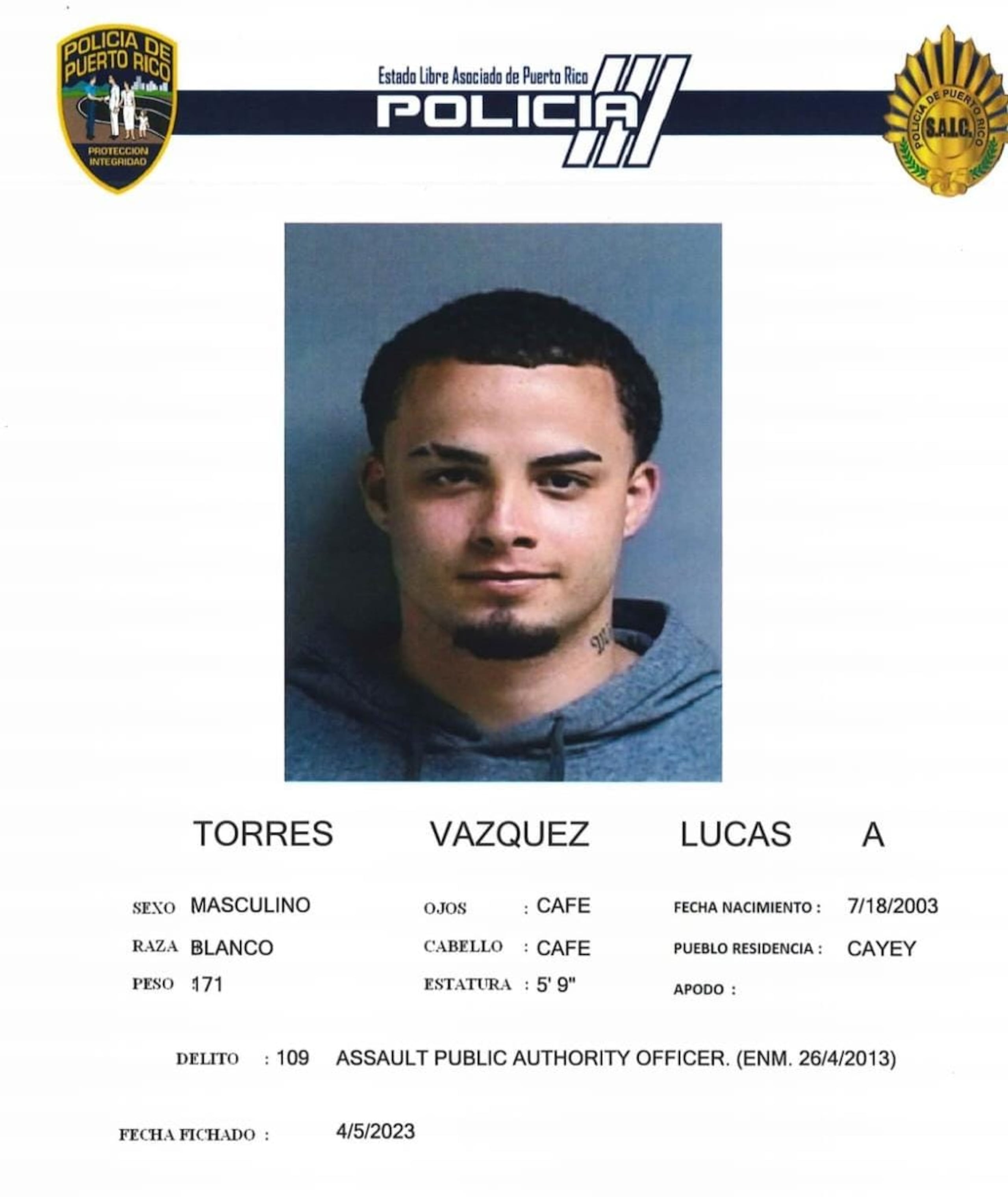 El pelotero Lucas A. Torres Vázquez enfrenta cargos por asesinato, conspiración y violación a la Ley de Armas.
