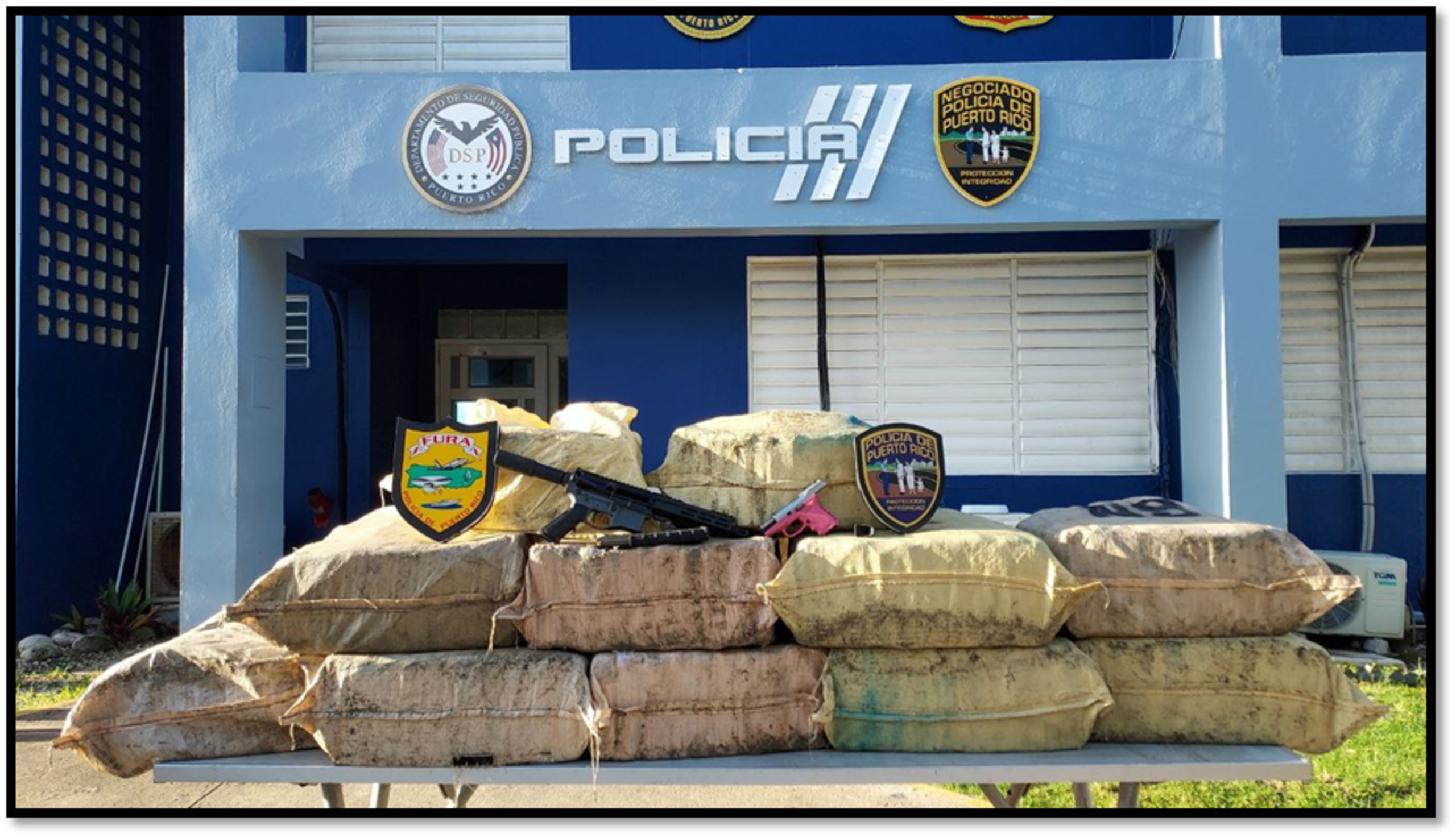 Despliegue de la drogas y armas ocupadas durante una intervención en Levittown.