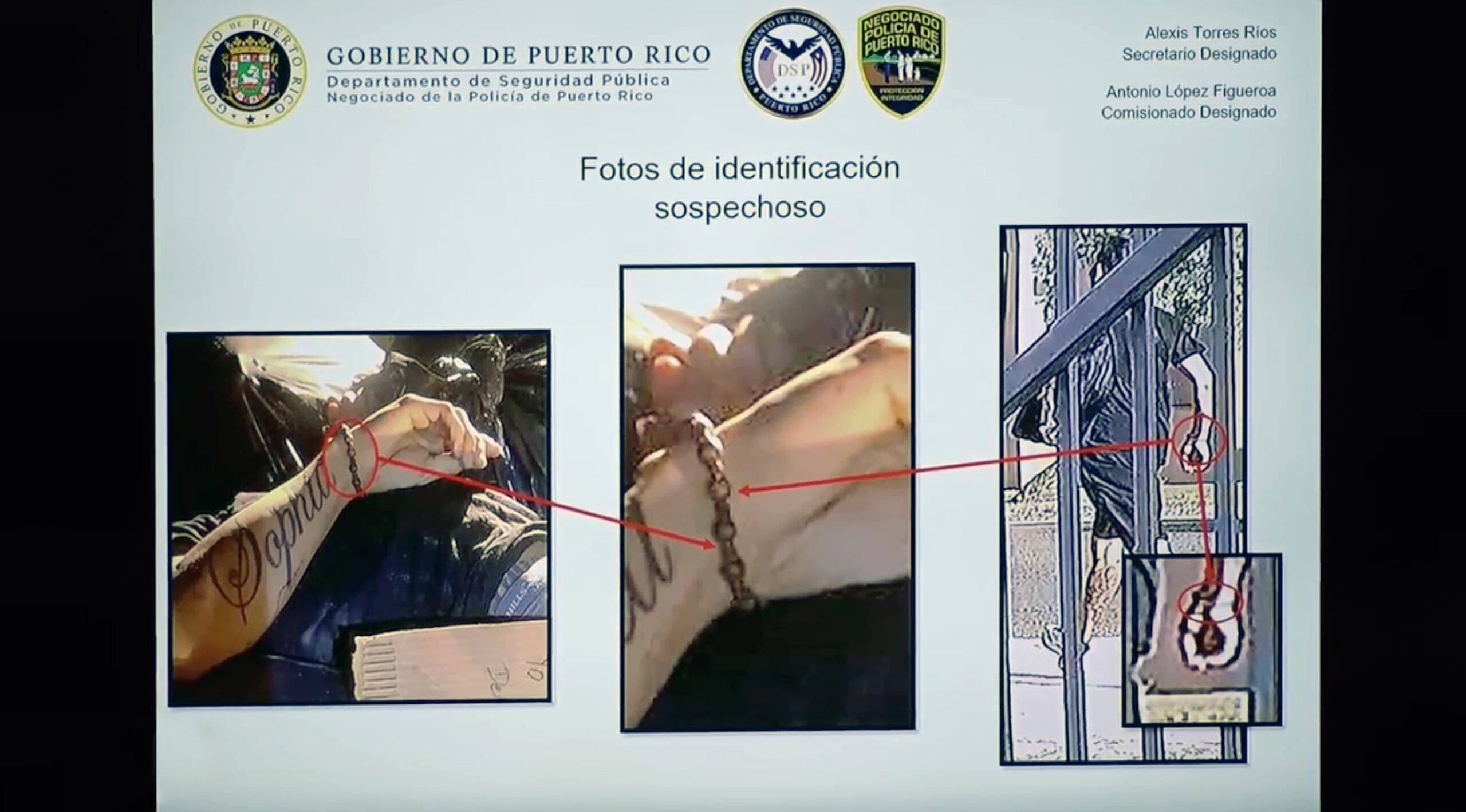 Tatuajes de David E. Rivera Batiz, identificado por la Policía como el responsable de asesinar a tres policías en Carolina.