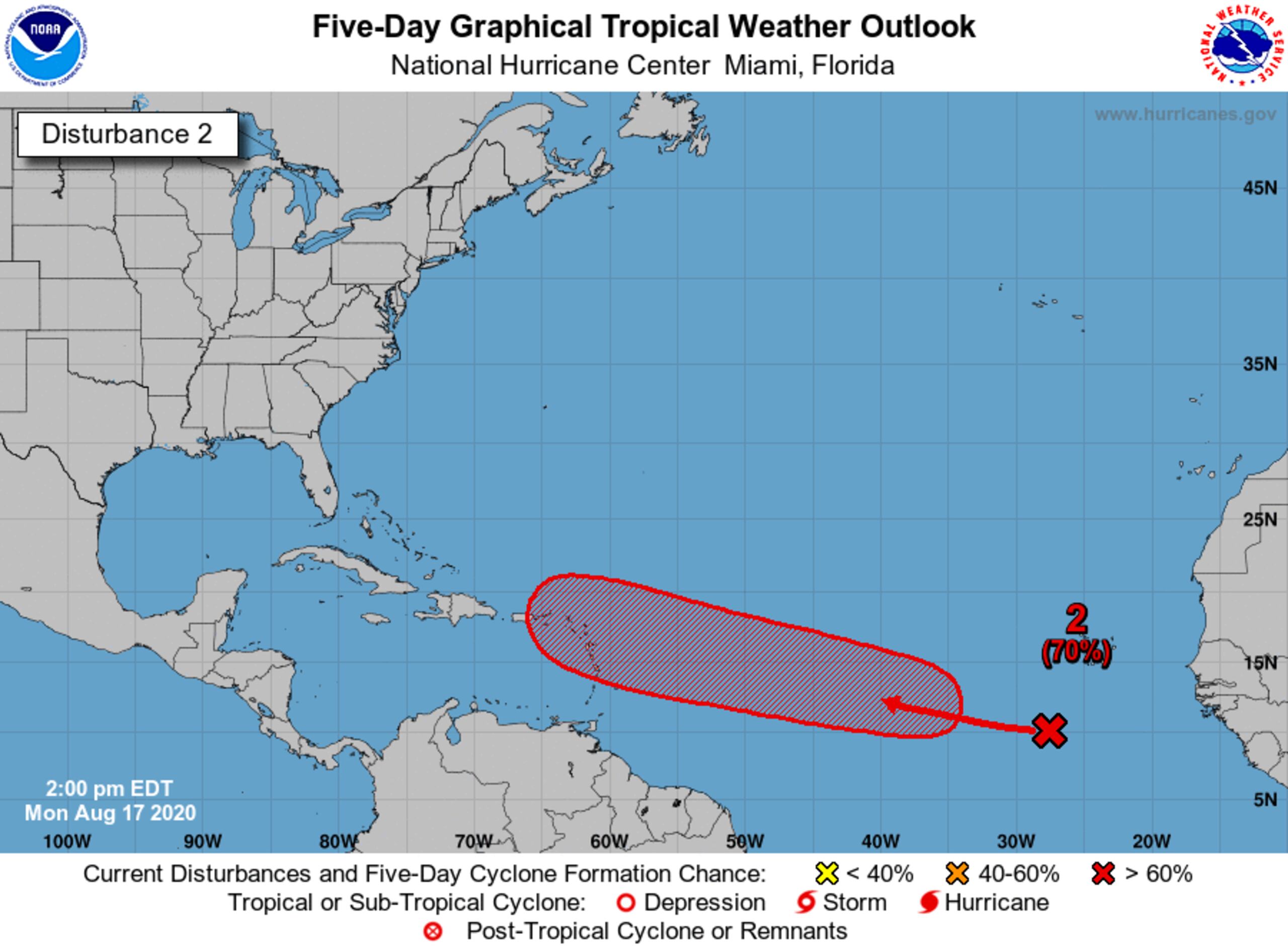 La onda tropical tiene un 70 por ciento de posibilidad de desarrollo en cinco días.