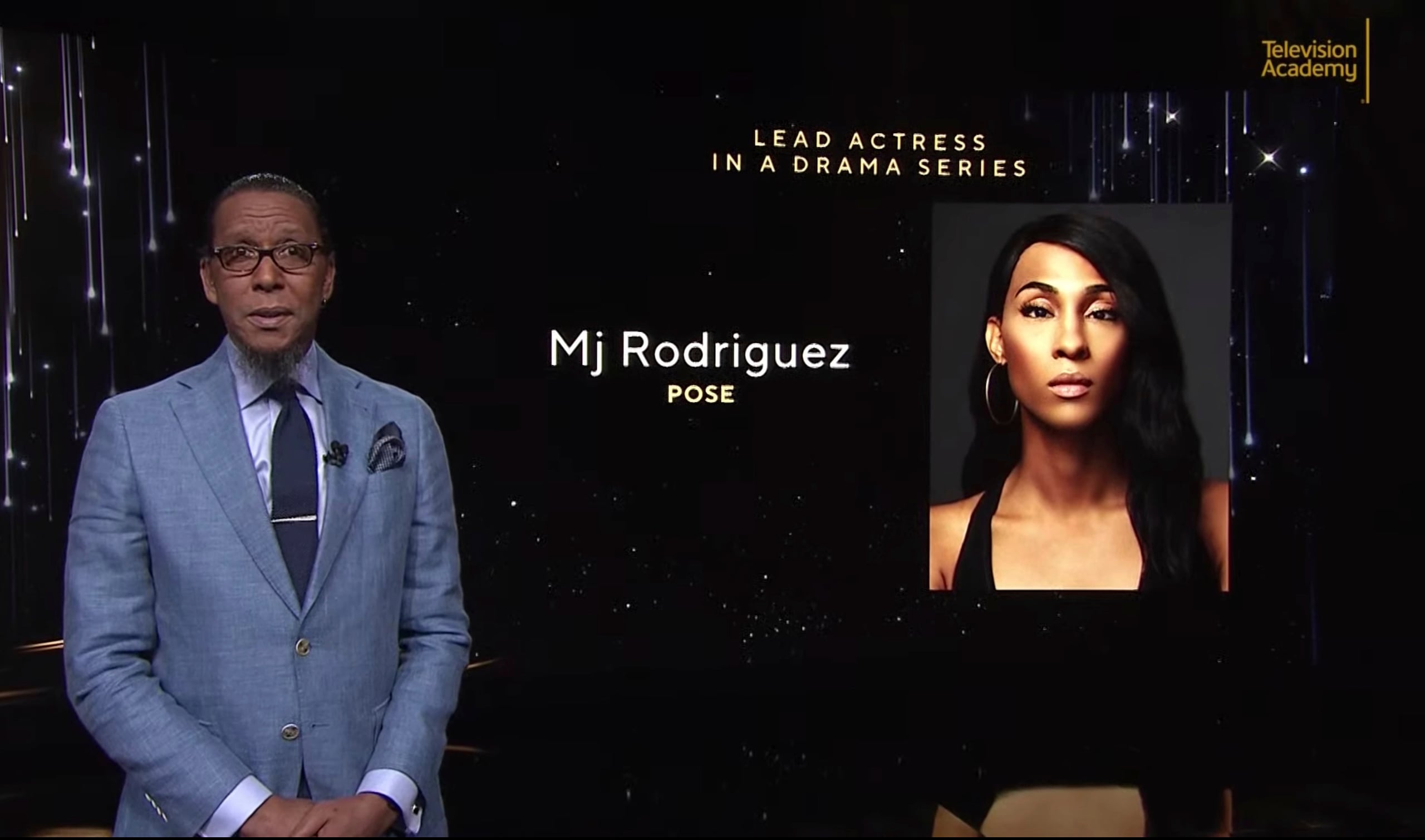 Ron Cephas Jones anuncia a Mj Rodríguez como nominada a mejor actriz en una serie de drama por su trabajo en "Pose".