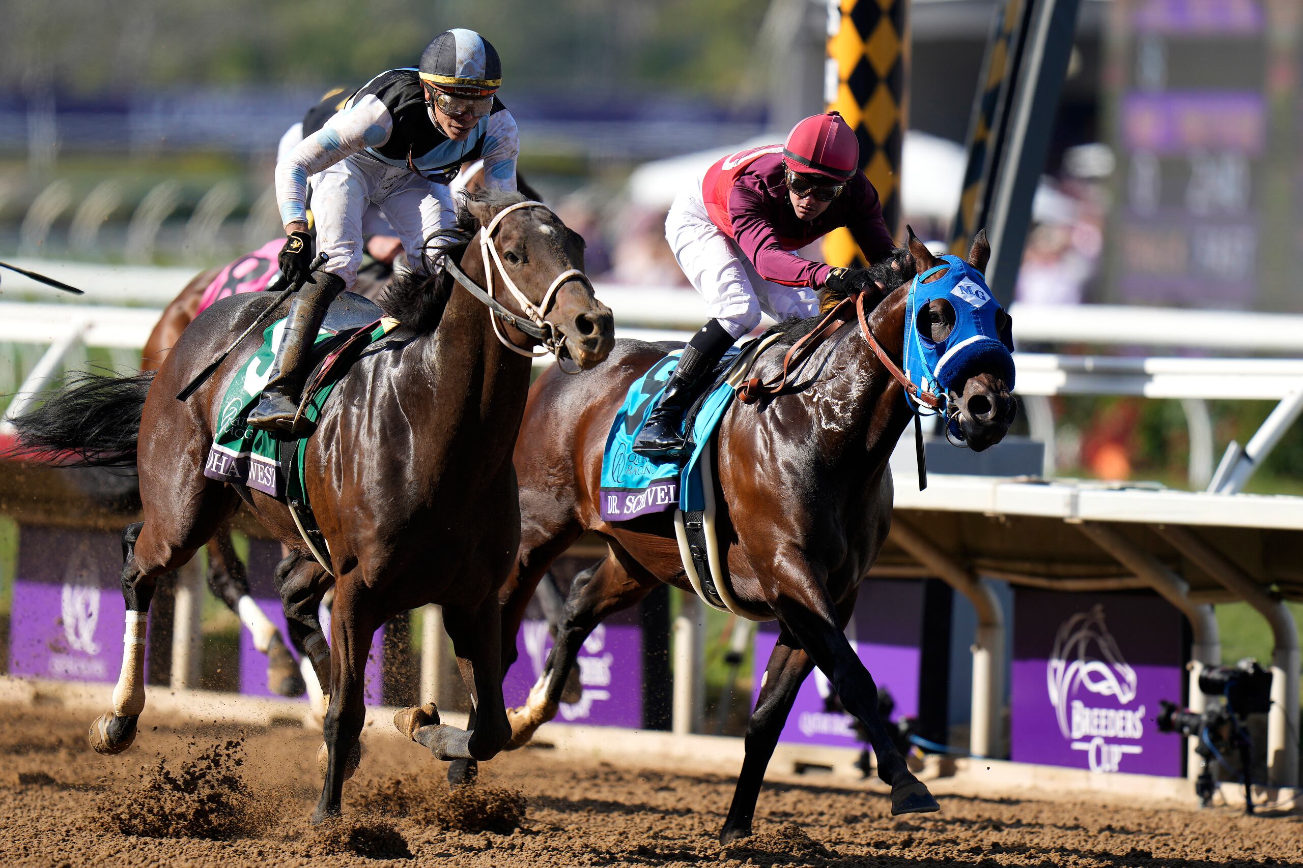 Jose Ortiz lleva a tiempo a Aloha West a la victoria sobre Flavien Prat y Dr. Schivel en la prueba Sprint del Breeders Cup.