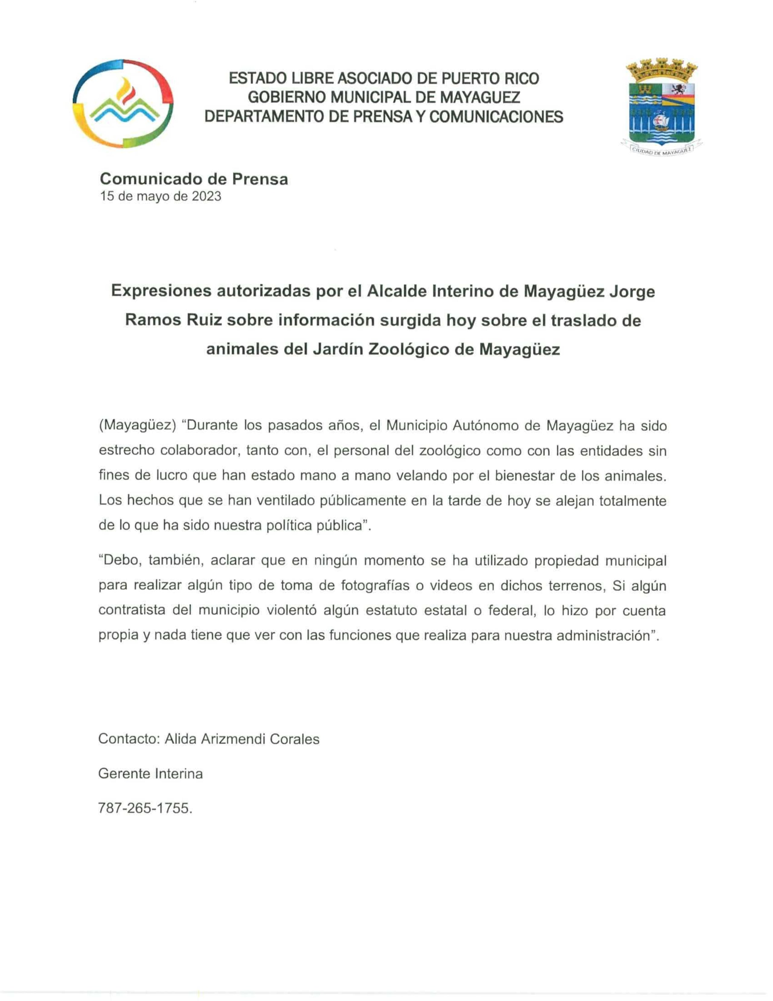 Declaración del Municipio de Mayagüez.