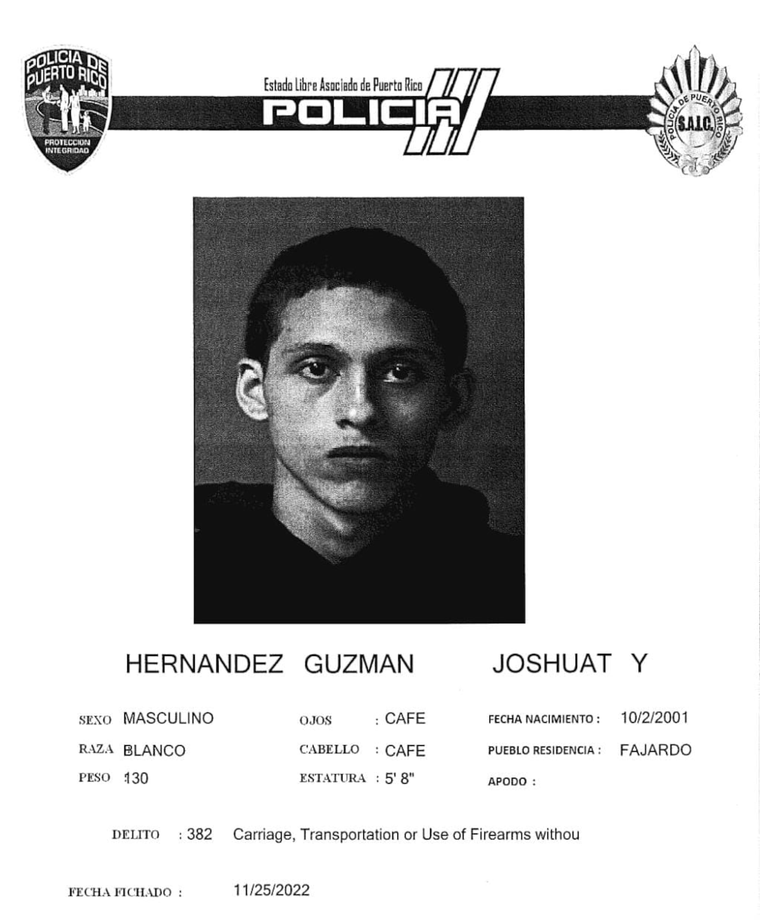 Joshuat Y. Hernández Guzmán fue asesinado en el barrio Quebrada Vueltas, en Fajardo, junto a otro joven, en una balacera que dejó a un tercer herido.