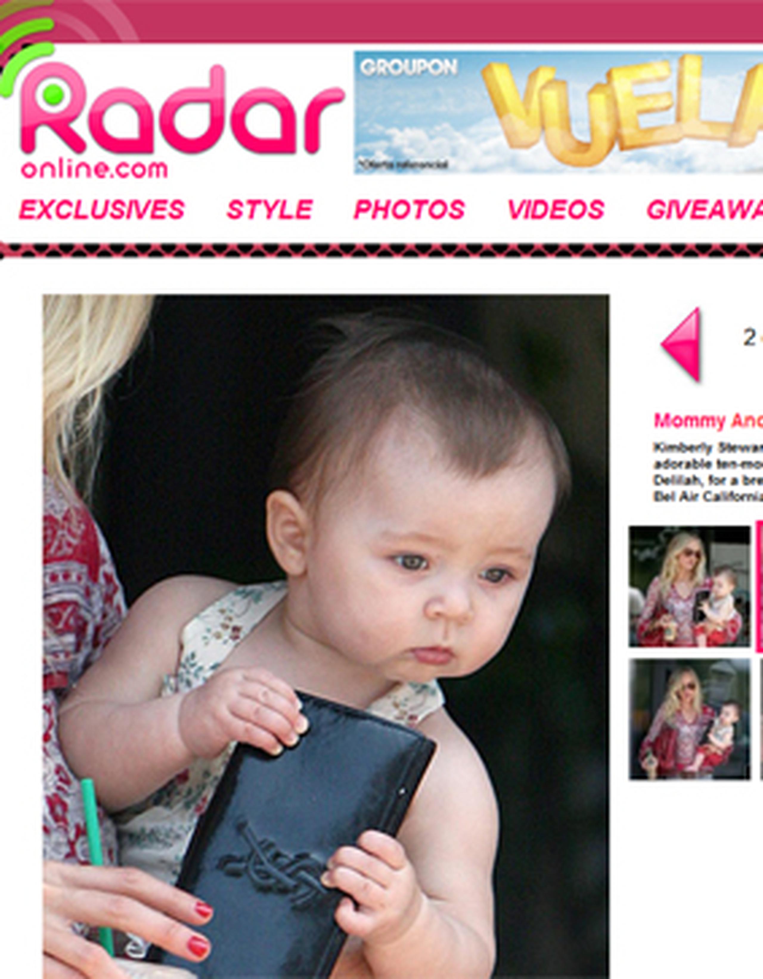 En las imágenes la pequeña Delilah aparece en brazos de su madre, la modelo Kimberly Stewart. (Radar Online)