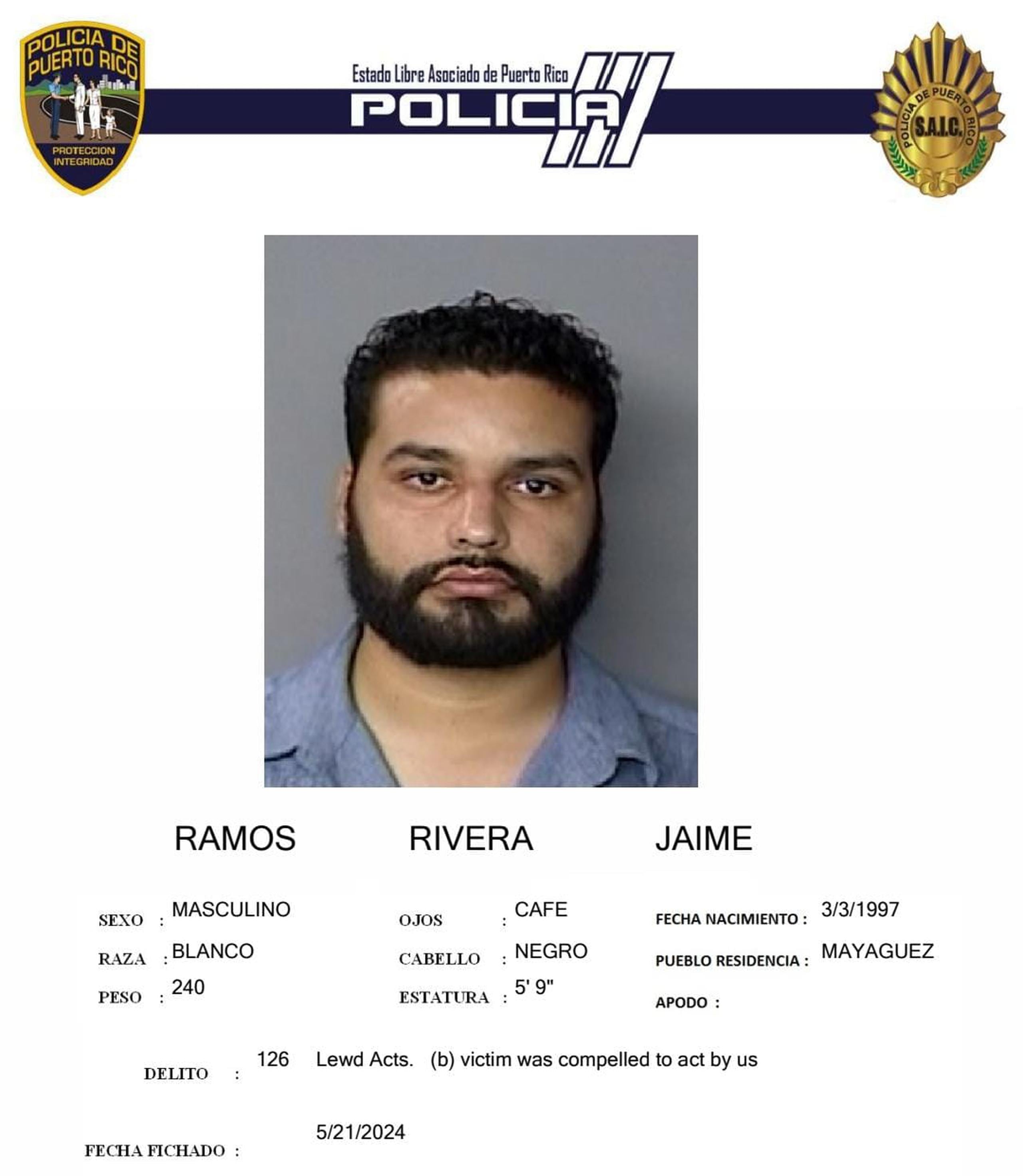 Jaime Ramos Rivera fue acusado por el delito de actos lascivos contra una mujer en un centro comercial de Mayagüez.