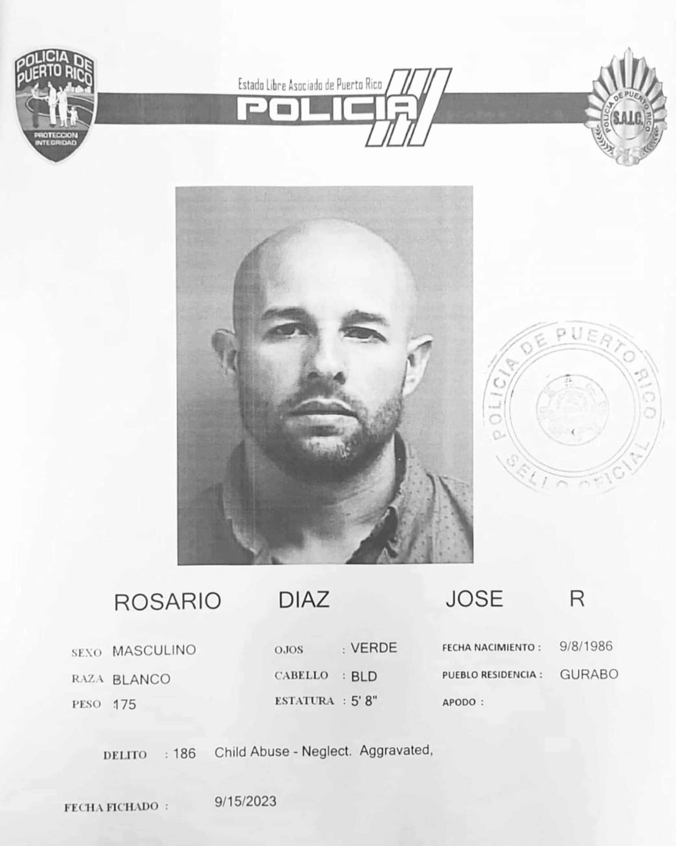 José R. Rosario Díaz enfrenta dos cargos de maltrato al amparo de Ley para la Seguridad, Bienestar y Protección de Menores.