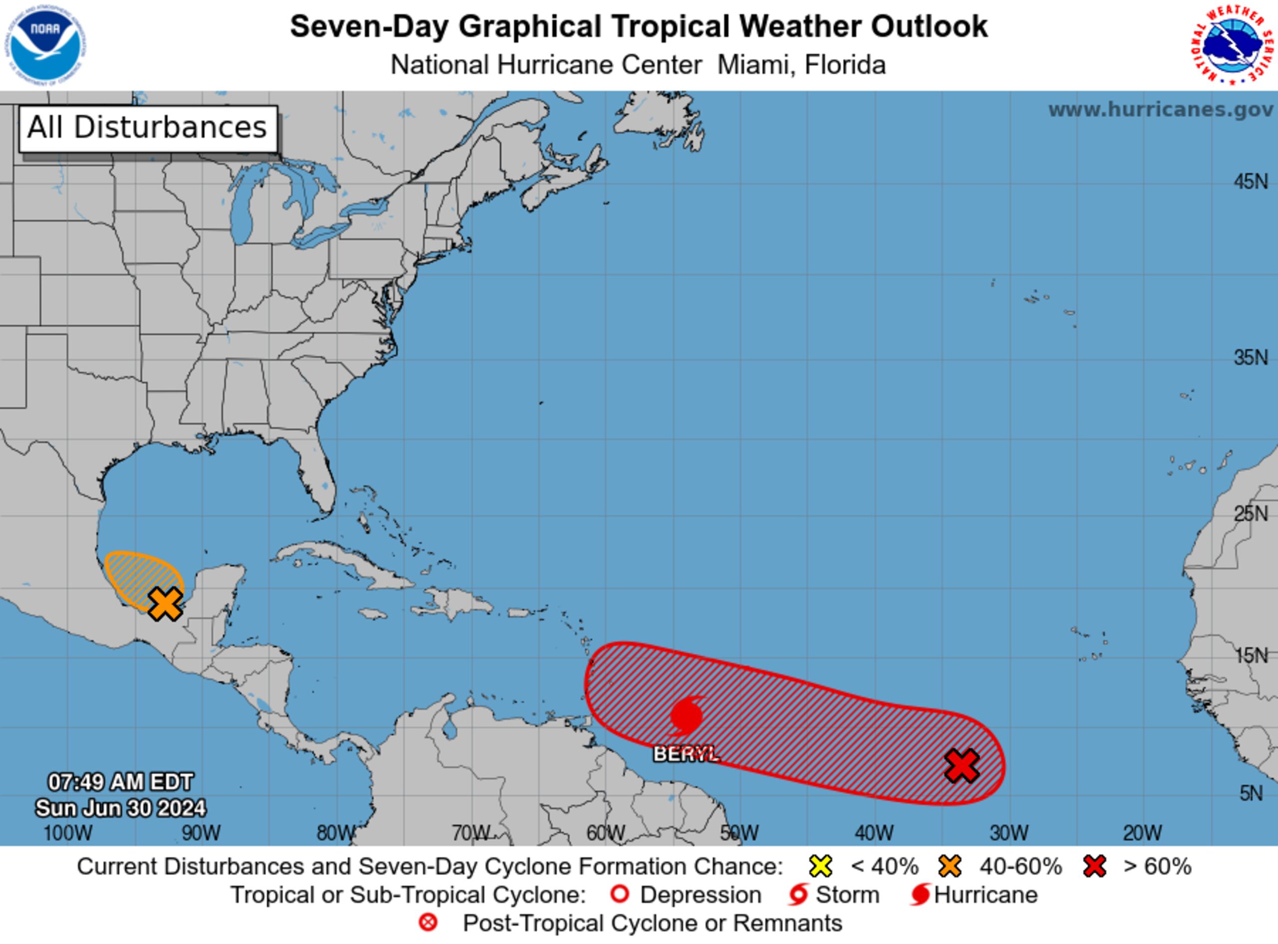 La onda tropical detrás del huracán Beryl está catalogada como el Invest 96L.