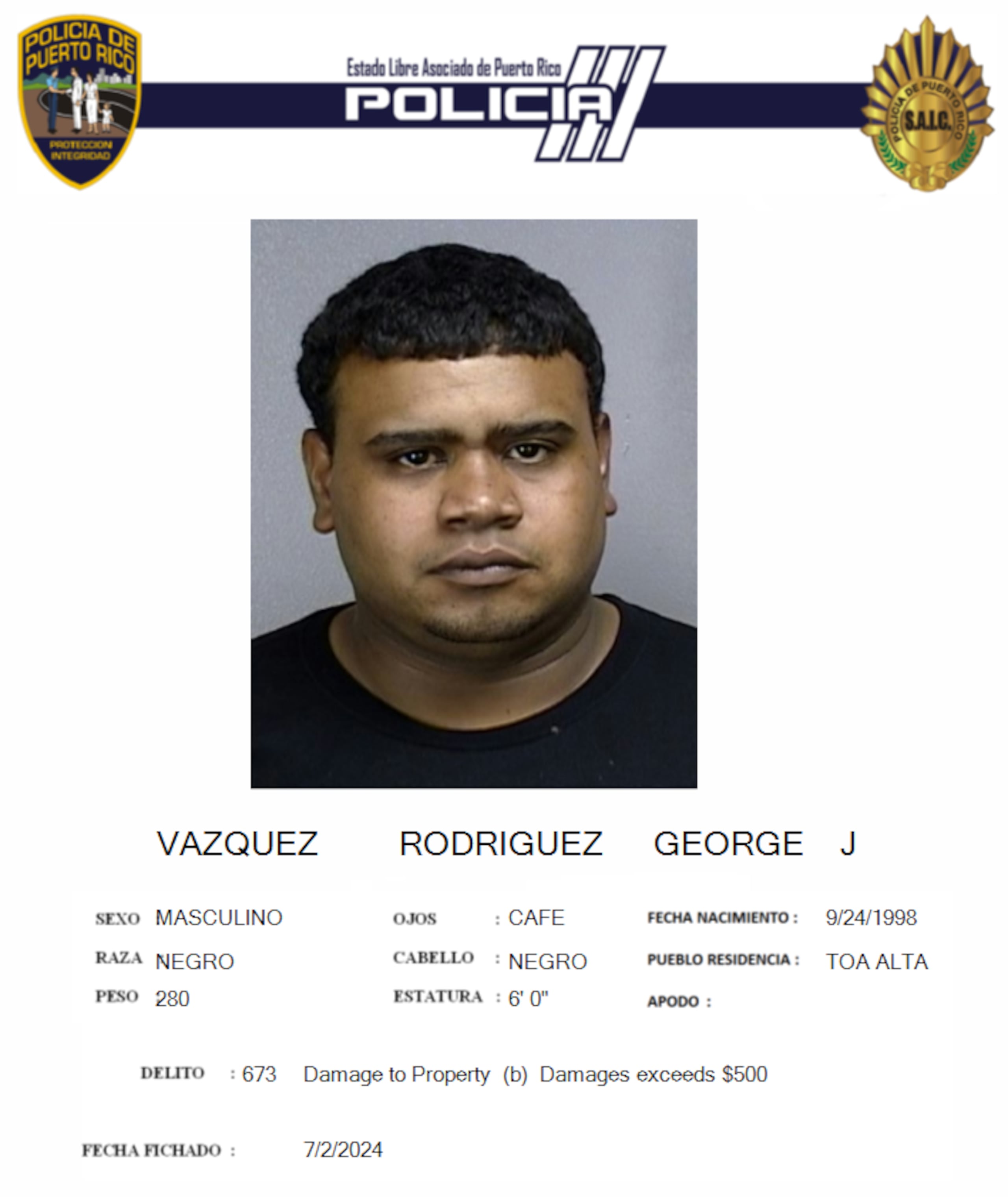 George J. Vázquez Rodríguez fue acusado por daños agravados y sabotaje a servicios esenciales, entre otros delitos.