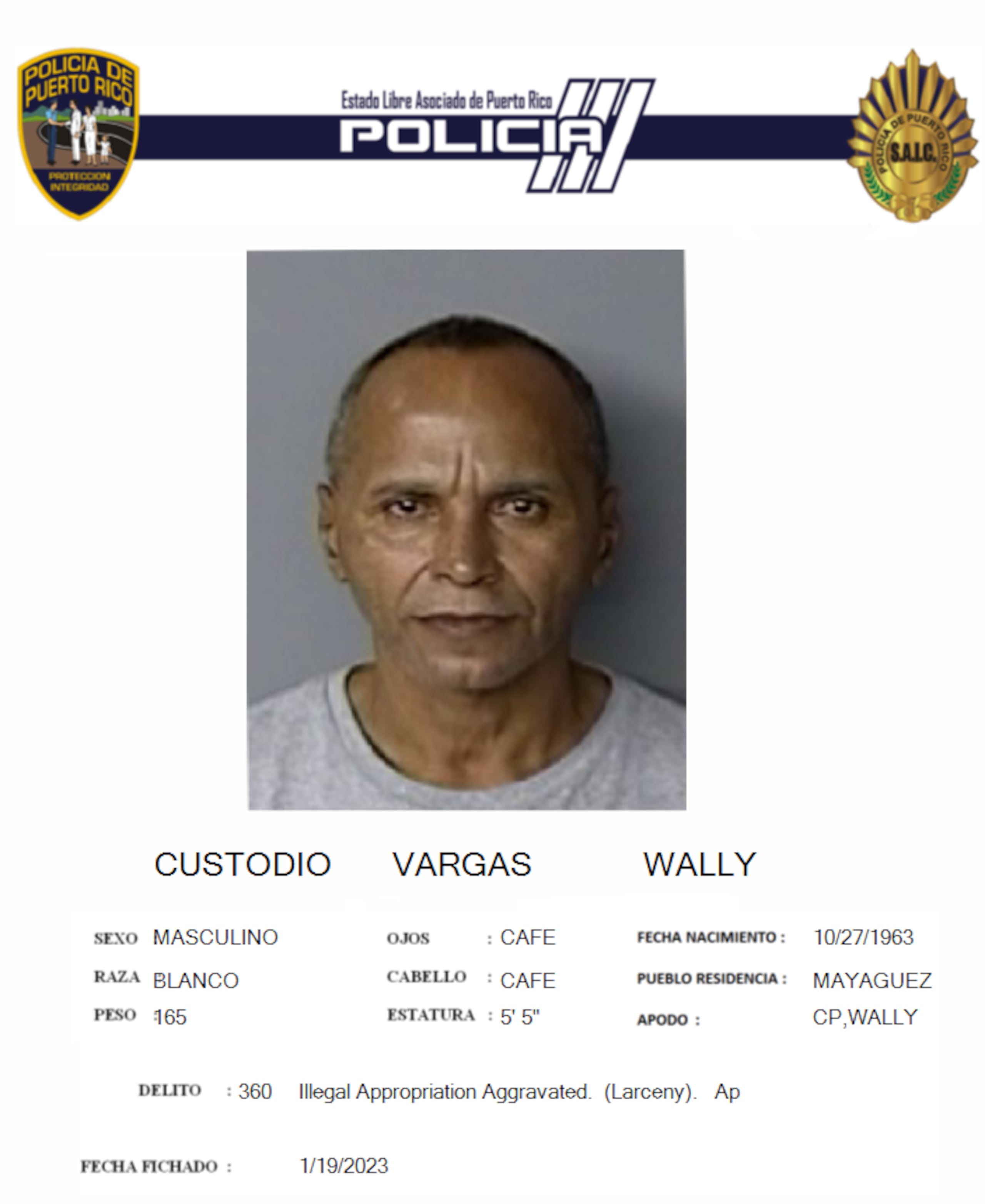 El fugitivo Wally Custodio Vargas de 60 años, fue capturado en la avenida Los Veteranos, en San Germán.